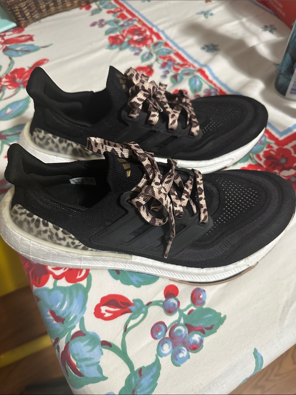 adidas Black Sneakers with Leopard-Print Laces and Heel Accent